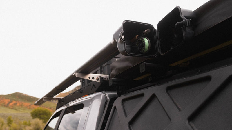 Load image into Gallery viewer, River Quiver mounted to roofrack, fly rod holder