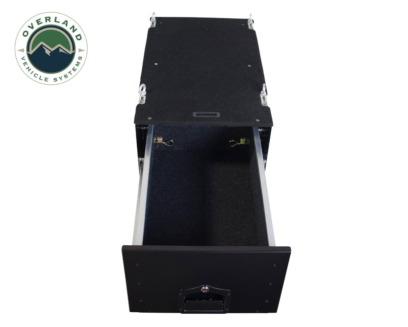 Load image into Gallery viewer, Cargo Box With Slide Out Drawer & Working Station Size Black Powder Coat Universal Overland Vehicle Systems - Overland Vehicle Systems