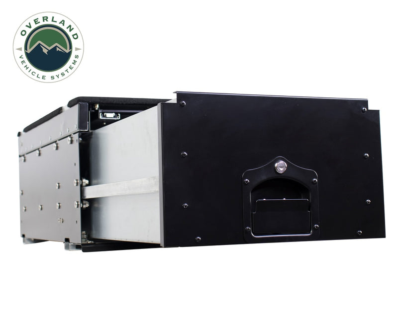 Load image into Gallery viewer, Cargo Box With Slide Out Drawer & Working Station Size Black Powder Coat Universal Overland Vehicle Systems - Overland Vehicle Systems