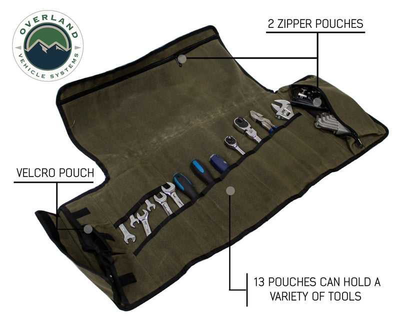 Load image into Gallery viewer, Rolled Bag General Tools With Handle And Straps Brown 16 LB Waxed Canvas Canyon Bag Universal Overland Vehicle Systems - Overland Vehicle Systems