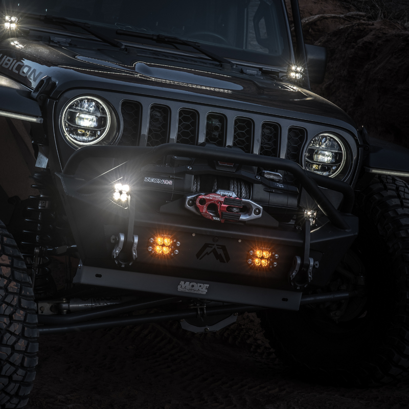 Load image into Gallery viewer, flush mount quattro amber led pod light mounted on a jeep bumper