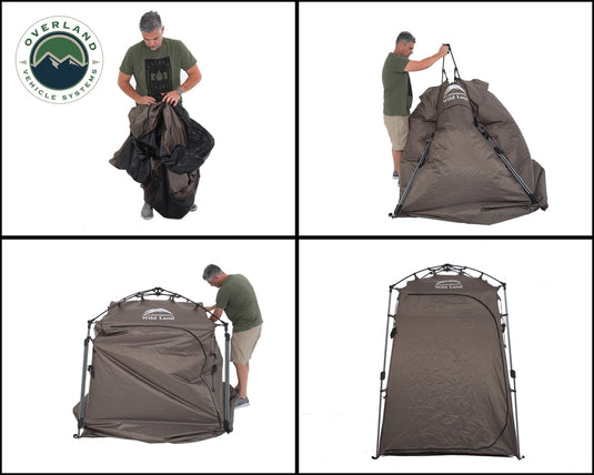 Portable Shower and Privacy Room Retractable Floor, Amenity Pouches 5x7 Foot Quick Set Up Overland Vehicle Systems - Overland Vehicle Systems