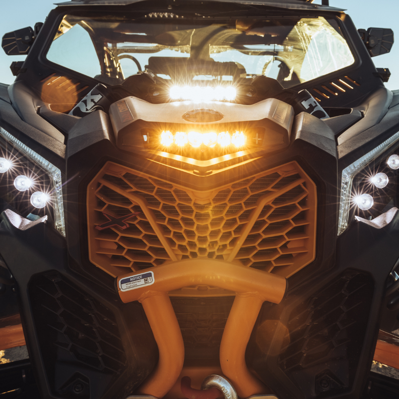 Load image into Gallery viewer, 6 inch amber led light bar mounted as a shock tower light on a can-am maverick