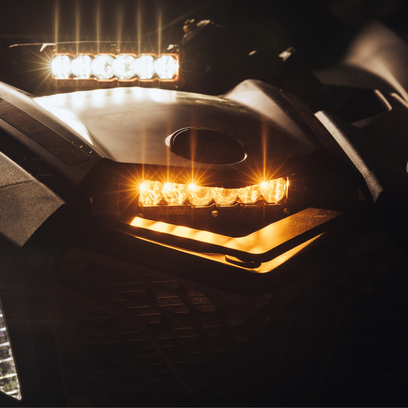Load image into Gallery viewer, 6 inch amber led light bar mounted as a shock tower light on a can-am maverick