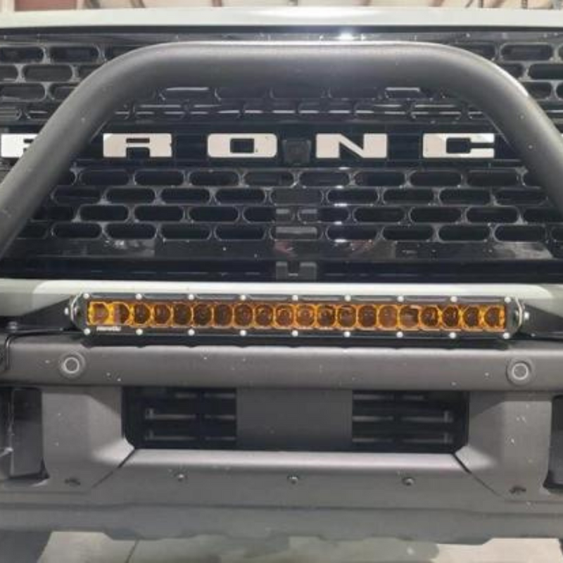 Load image into Gallery viewer, 20 inch bumper led light bar in amber on a ford bronco