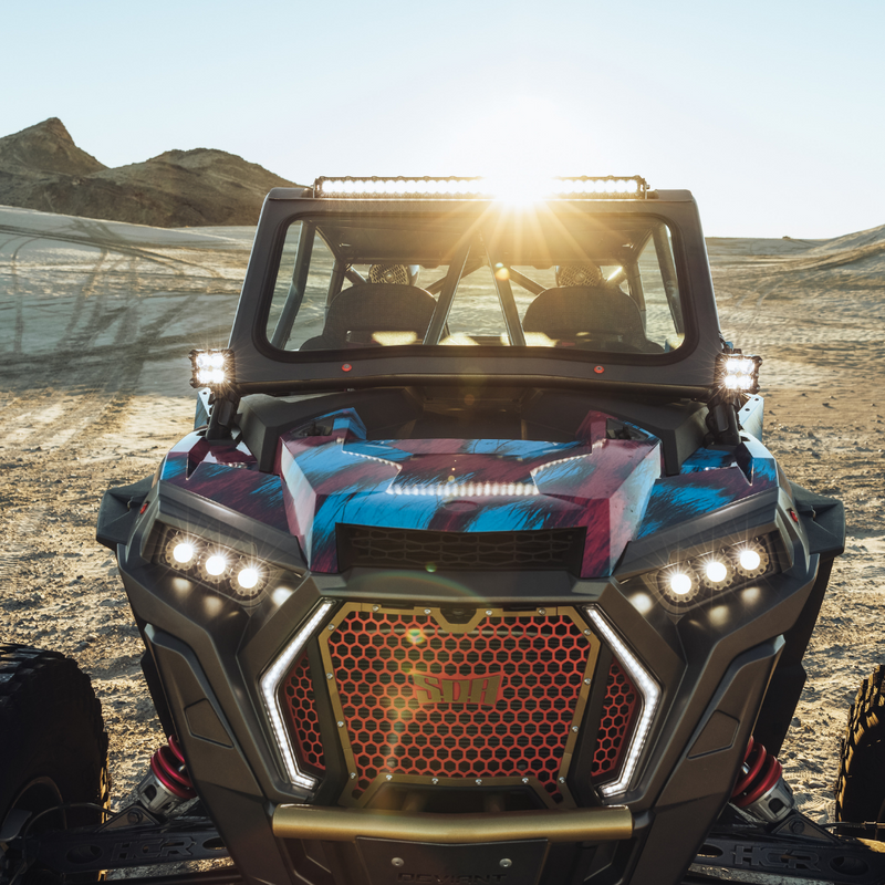 Load image into Gallery viewer, pair pack of quattro led lights mounted on a polaris as a ditch light