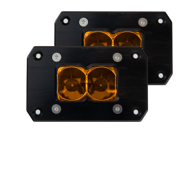 Load image into Gallery viewer, studio shot of heretics pair back of amber flush mount ba-2s