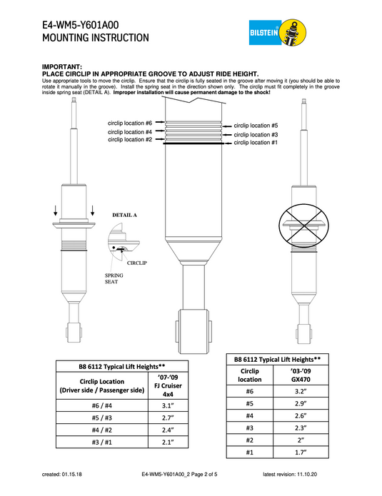 03-09 GX470, 07-09 FJ Bilstein 6112 Front Coilovers - Heavy Duty