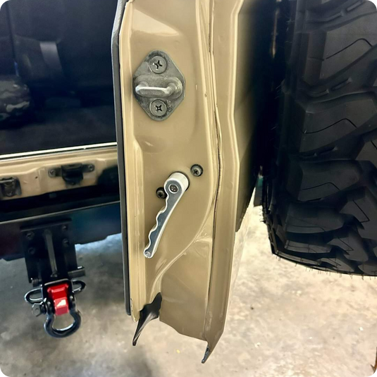 OCD Barndoor handle installed on a Land Cruiser