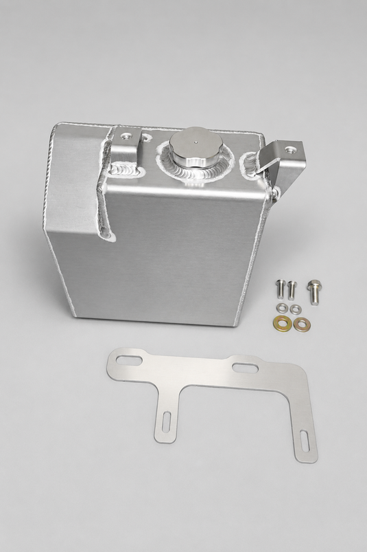 Snowbound Customs aluminum washer fluid reservoir with mounting bracket and hardware