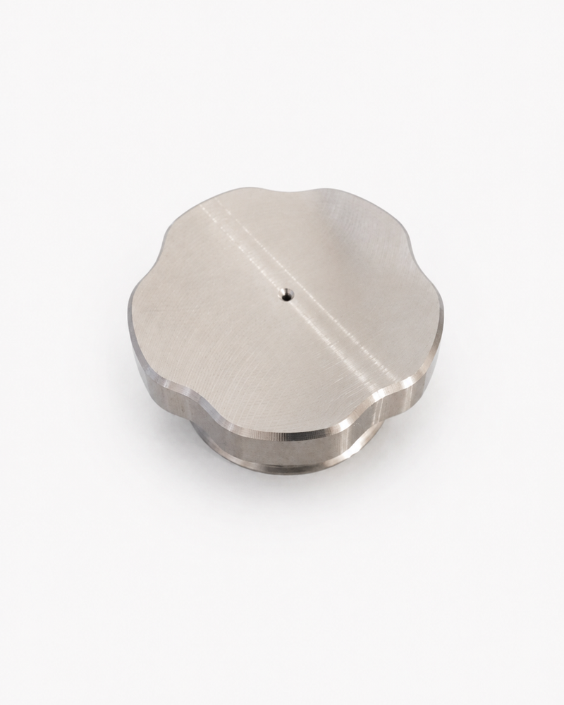 Load image into Gallery viewer, Top view of the Snowbound Customs vented billet aluminum reservoir cap
