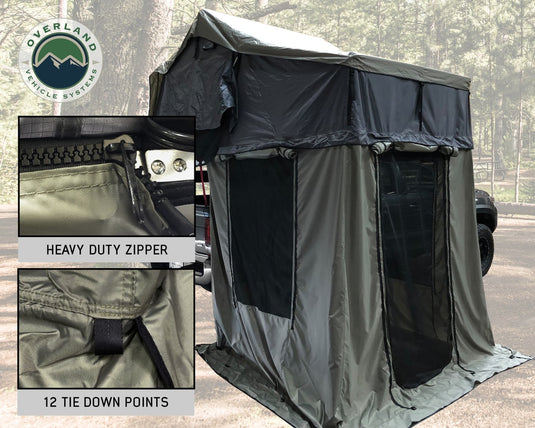 Roof Top Tent 2 Annex 81x72X82 Inch Green Base Black Floor and Travel Cover Nomadic Overland Vehicle Systems - Overland Vehicle Systems