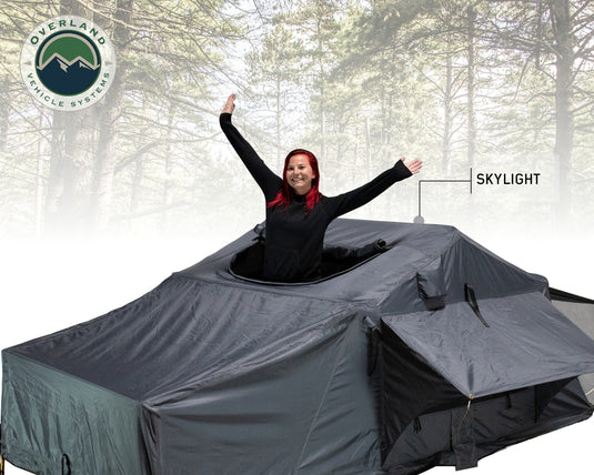Roof Top Tent 2 Person Extended Roof Top Tent Dark Gray Base With Green Rain Fly With Bonus Pack Nomadic Overland Vehicle Systems - Overland Vehicle Systems