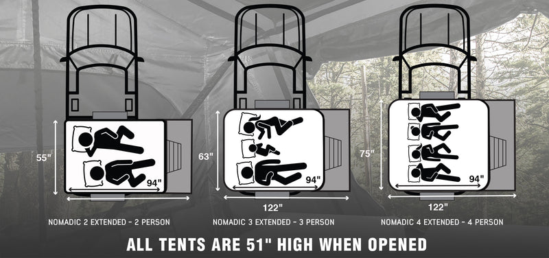 Load image into Gallery viewer, Roof Top Tent 2 Person Extended Roof Top Tent Dark Gray Base With Green Rain Fly With Bonus Pack Nomadic Overland Vehicle Systems - Overland Vehicle Systems
