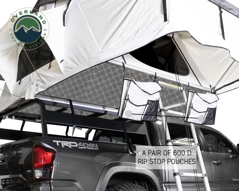 Load image into Gallery viewer, Roof Top Tent Extended 3 Person Roof Top Tent With Annex White/Dark Gray Rain Fly Black Cover Nomadic Arctic Overland Vehicle Systems - Overland Vehicle Systems
