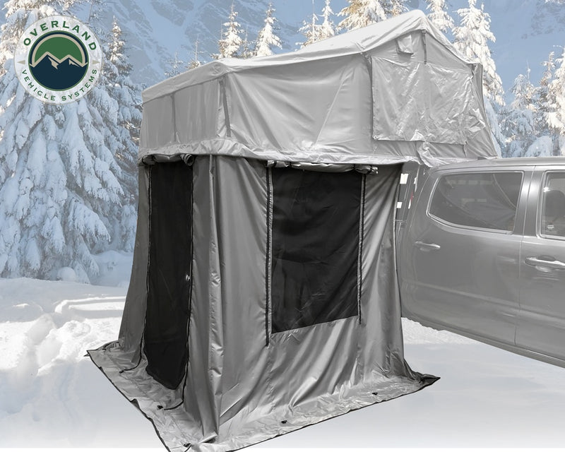 Load image into Gallery viewer, Roof Top Tent Extended 3 Person Roof Top Tent With Annex White/Dark Gray Rain Fly Black Cover Nomadic Arctic Overland Vehicle Systems - Overland Vehicle Systems
