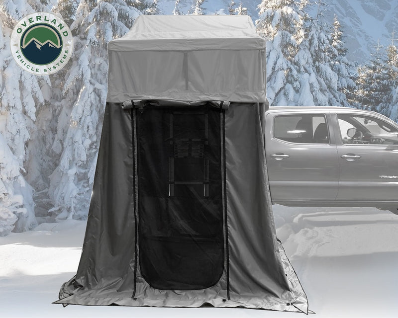 Load image into Gallery viewer, Roof Top Tent Extended 3 Person Roof Top Tent With Annex White/Dark Gray Rain Fly Black Cover Nomadic Arctic Overland Vehicle Systems - Overland Vehicle Systems
