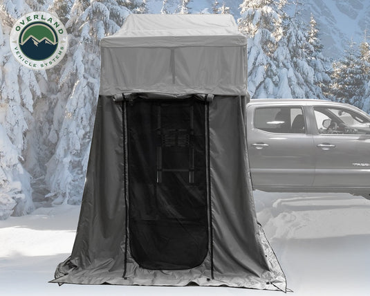 Roof Top Tent Extended 3 Person Roof Top Tent With Annex White/Dark Gray Rain Fly Black Cover Nomadic Arctic Overland Vehicle Systems - Overland Vehicle Systems