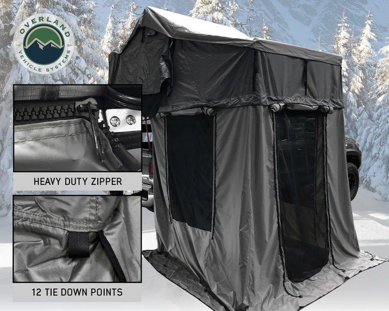 Load image into Gallery viewer, Roof Top Tent Extended 3 Person Roof Top Tent With Annex White/Dark Gray Rain Fly Black Cover Nomadic Arctic Overland Vehicle Systems - Overland Vehicle Systems
