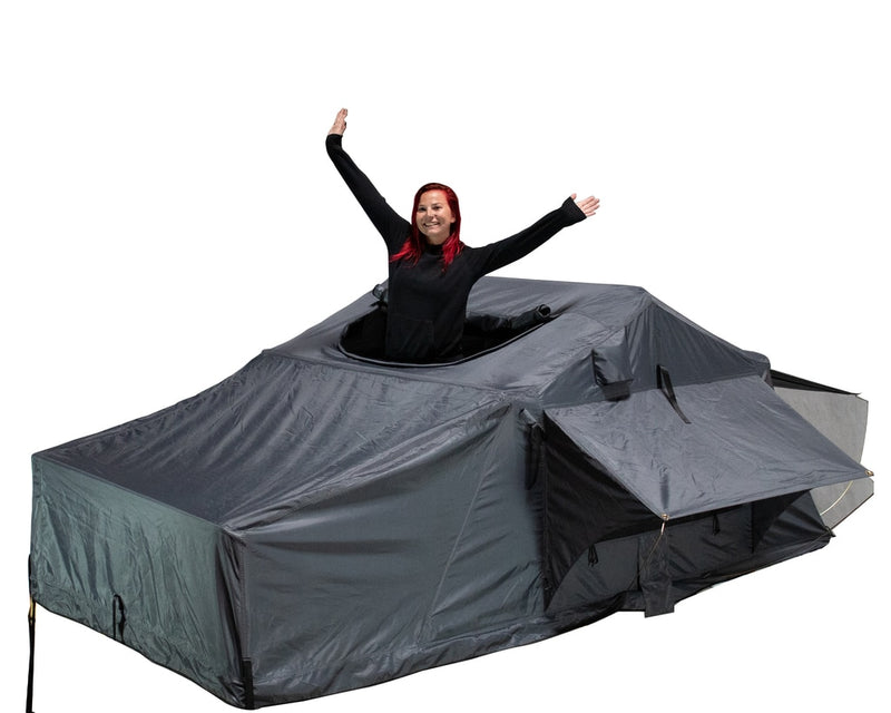 Load image into Gallery viewer, Roof Top Tent Extended 3 Person Roof Top Tent With Annex White/Dark Gray Rain Fly Black Cover Nomadic Arctic Overland Vehicle Systems - Overland Vehicle Systems

