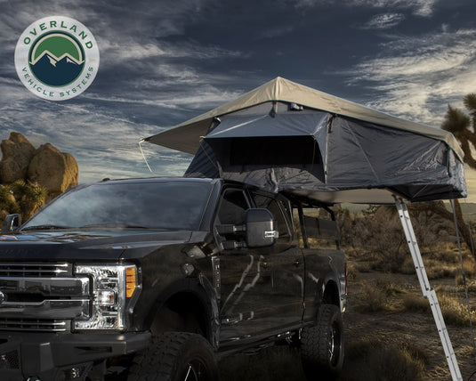 Roof Top Tent 4 Person Extended Roof Top Tent Dark Gray Base With Green Rain Fly With Bonus Pack Nomadic Overland Vehicle Systems - Overland Vehicle Systems