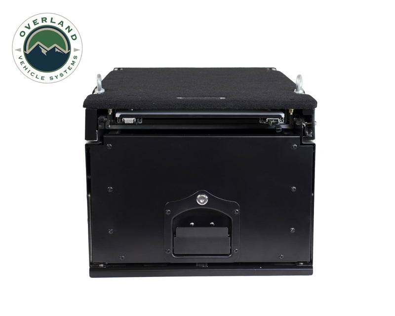 Load image into Gallery viewer, Cargo Box With Slide Out Drawer &amp; Working Station Size Black Powder Coat Universal Overland Vehicle Systems - Overland Vehicle Systems
