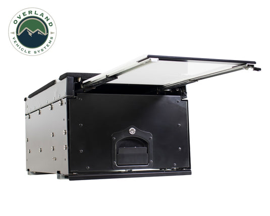 Cargo Box With Slide Out Drawer & Working Station Size Black Powder Coat Universal Overland Vehicle Systems - Overland Vehicle Systems