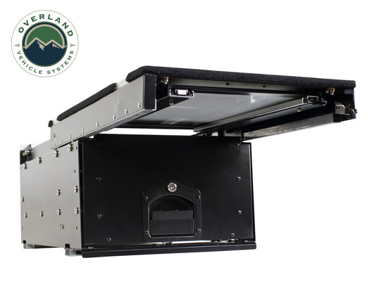 Cargo Box With Slide Out Drawer & Working Station Size Black Powder Coat Universal Overland Vehicle Systems - Overland Vehicle Systems