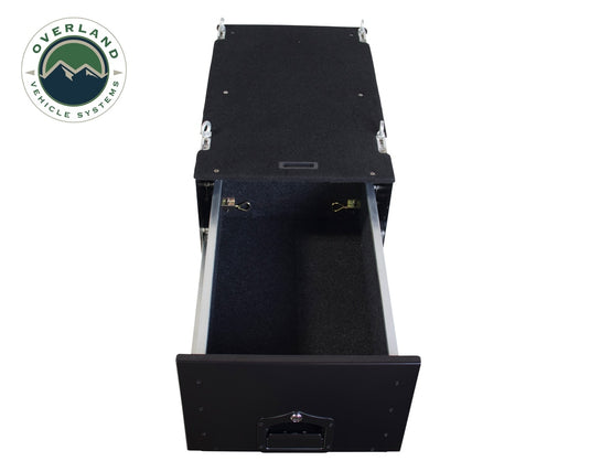Cargo Box With Slide Out Drawer & Working Station Size Black Powder Coat Universal Overland Vehicle Systems - Overland Vehicle Systems