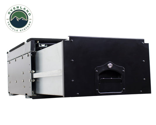 Cargo Box With Slide Out Drawer & Working Station Size Black Powder Coat Universal Overland Vehicle Systems - Overland Vehicle Systems