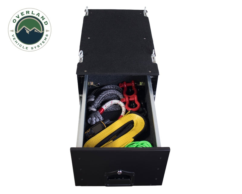 Load image into Gallery viewer, Cargo Box With Slide Out Drawer Size Black Powder Coat Universal Overland Vehicle Systems - Overland Vehicle Systems
