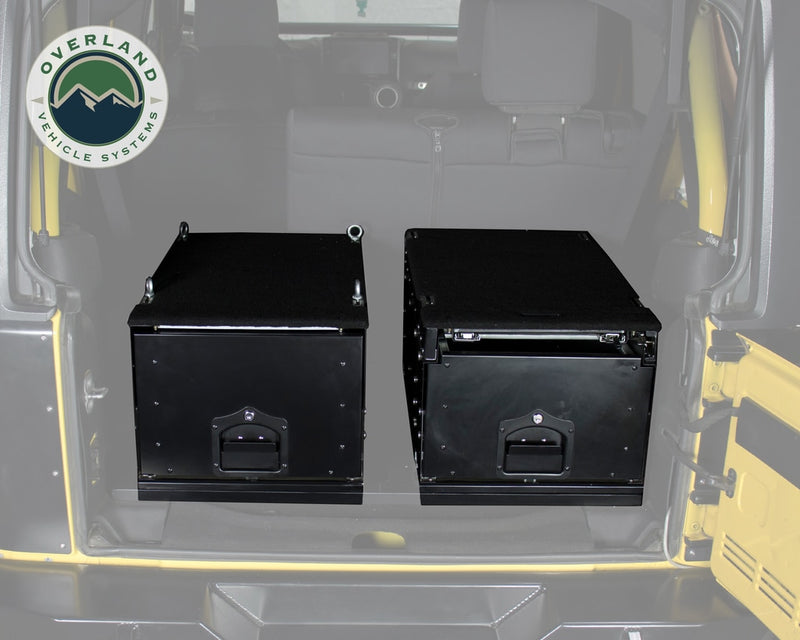Load image into Gallery viewer, Cargo Box With Slide Out Drawer Size Black Powder Coat Universal Overland Vehicle Systems - Overland Vehicle Systems
