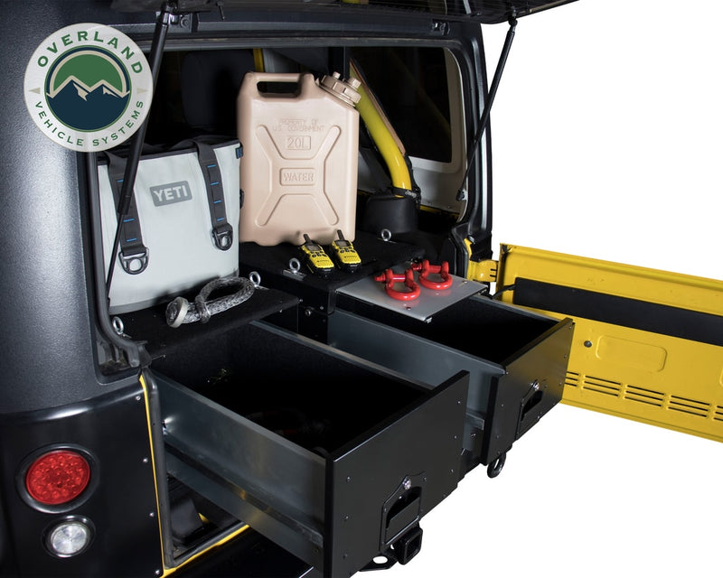 Load image into Gallery viewer, Cargo Box With Slide Out Drawer Size Black Powder Coat Universal Overland Vehicle Systems - Overland Vehicle Systems
