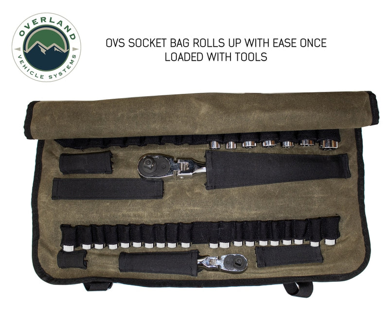 Load image into Gallery viewer, Rolled Tool Bag Socket With Handle And Straps 16 Lb Waxed Canvas Universal Overland Vehicle Systems - Overland Vehicle Systems
