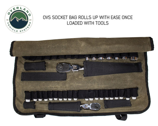 Rolled Tool Bag Socket With Handle And Straps 16 Lb Waxed Canvas Universal Overland Vehicle Systems - Overland Vehicle Systems