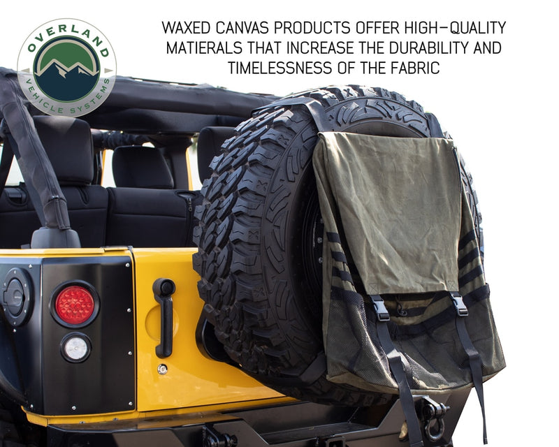 Load image into Gallery viewer, Extra Large Trash Bag Tire Mount 16 LB Waxed Canvas Universal Overland Vehicle Systems - Overland Vehicle Systems
