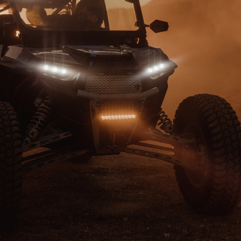 Load image into Gallery viewer, amber 10 inch led light bar mounted on a polaris rzr

