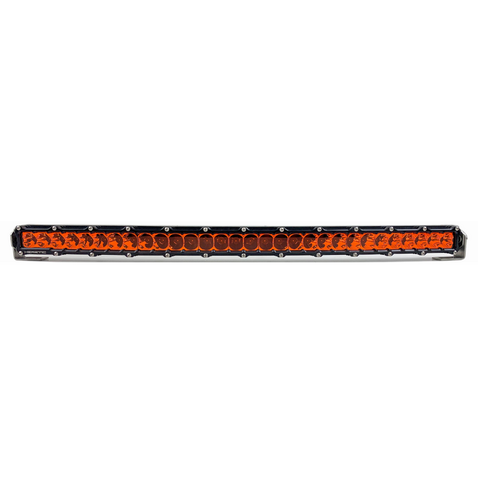 studio shot of a 30 inch curved led light bar in amber