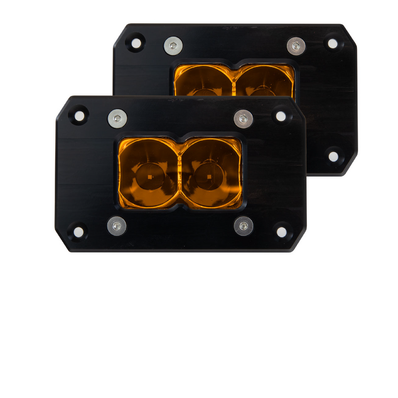 Load image into Gallery viewer, studio shot of heretics pair back of amber flush mount ba-2s
